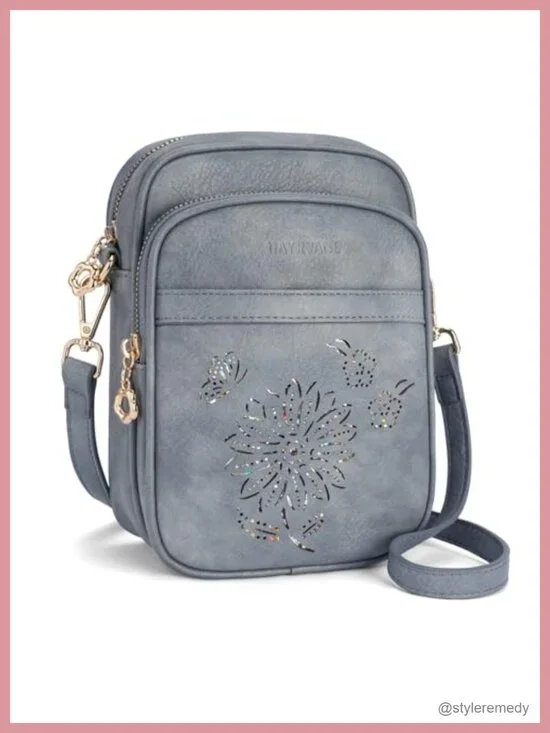 RFID Crossbody Bag with Card Slots, Faux Leather Triple Compartment Shoulder