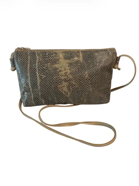 VintageBags By Pinky Miami Leather Crossbody Bag in Metallic Taupe/light green