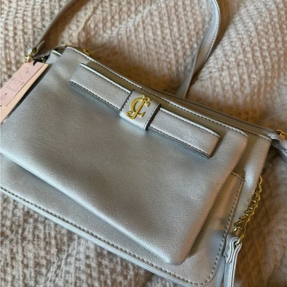 NWT Juicy Couture Peek a Bow Silver Crossbody Bag