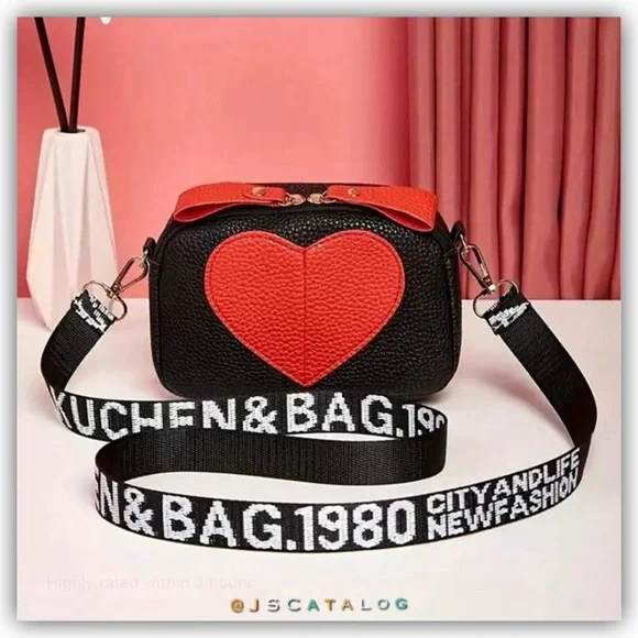 NEW Black and Red Leather Crossbody Purse Bag