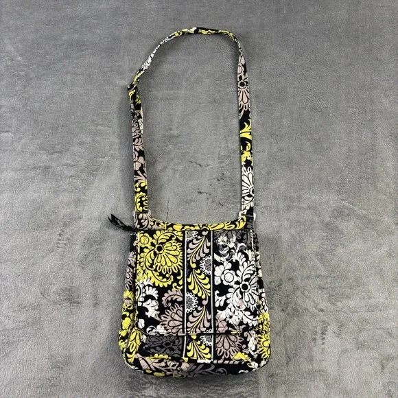Vera Bradley Crossbody Bag Shoulder Strap Purse Baroque Black Hipster Floral EUC