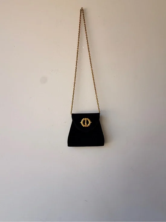 Vintage Casual Corner Black Crossbody Bag with Gold Chain