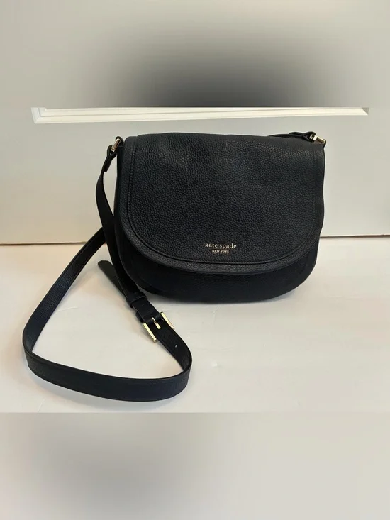kate spade Navy Blue Pebbled Leather Saddle Crossbody with Silver Hardware