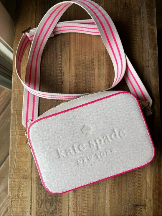 kate spade White with Hot Pink Trim Crossbody Bag
