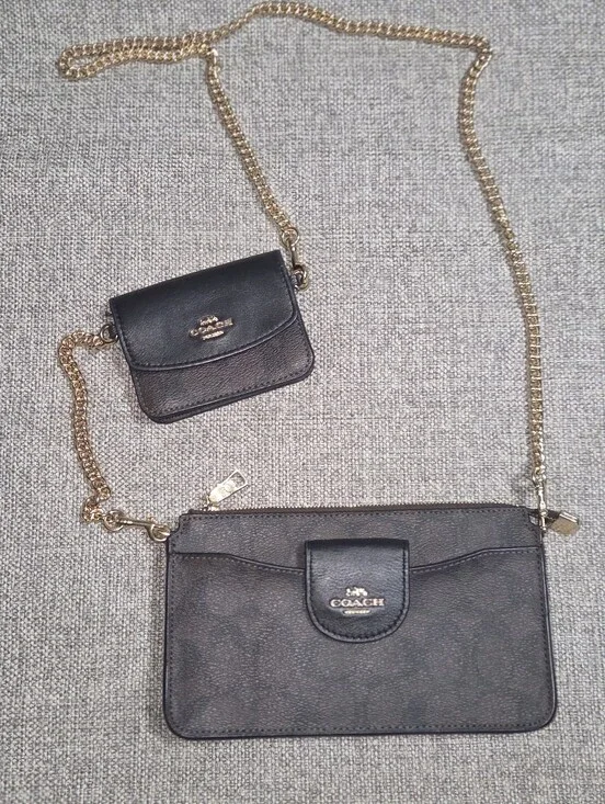 Coach Poppy Signature Brown Leather Crossbody with Mini Card Holder Gold Detail