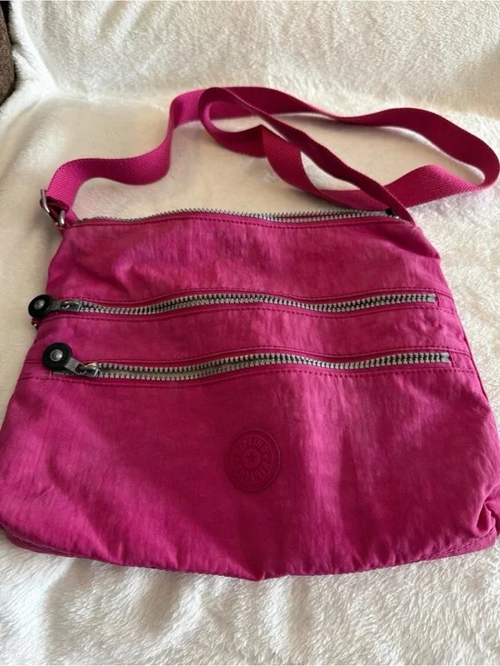 Kipling Hot Pink Crossbody Bag with Dual Zip Front Pockets