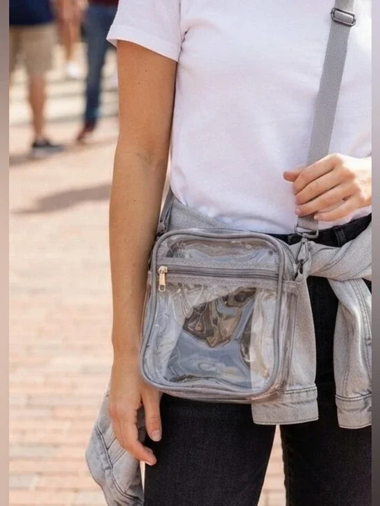 NWT Clear Stadium Crossbody Bag with Gray Strap - Game Day Approved