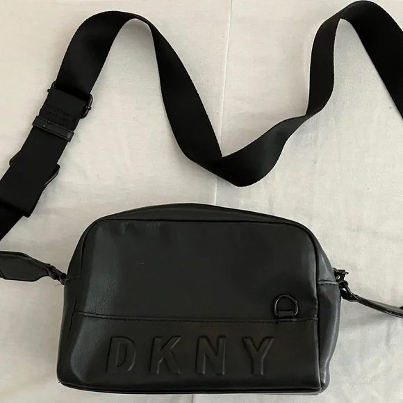 Dkny Black Leather Belt Bag with Embossed Logo