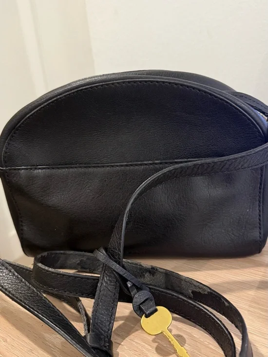 Fossil Black Leather Crossbody Bag with Key Charm
