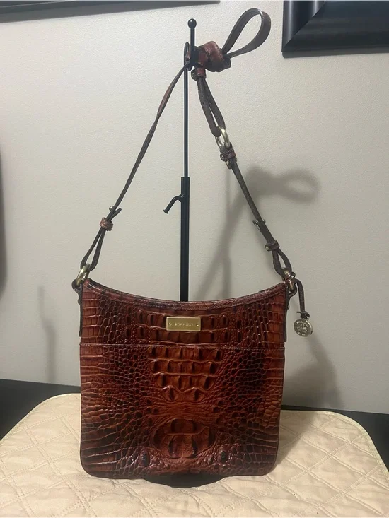 Brahmin Katie Pecan Melbourne Croc-Embossed Leather Crossbody Bag