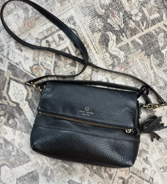 Kate Spade Black Carmen Southport Ave Pebbled Leather Crossbody Shoulder Bag