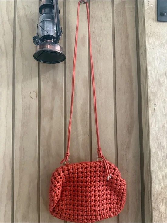 Woven Coral Crossbody Bag with Adjustable Strap
