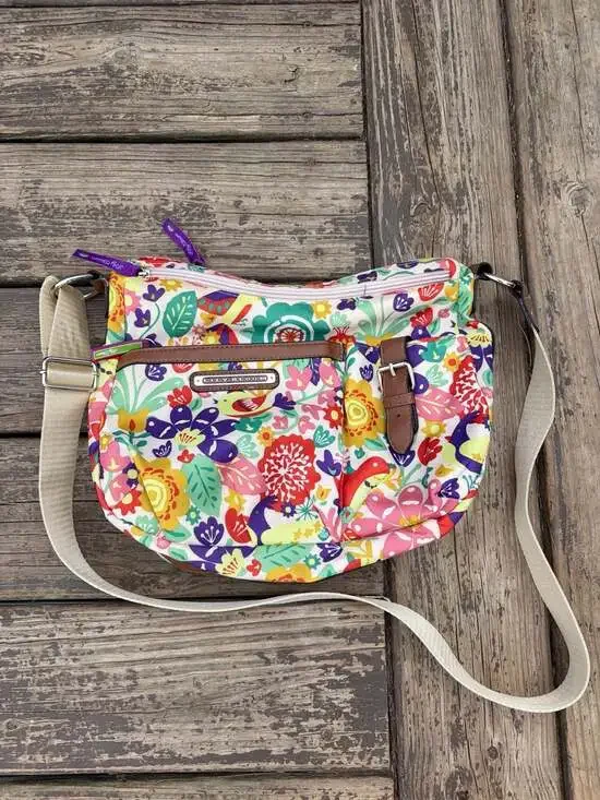 Lily Bloom Multi-Colored Floral and Bird Print Crossbody Hobo Bag Purse