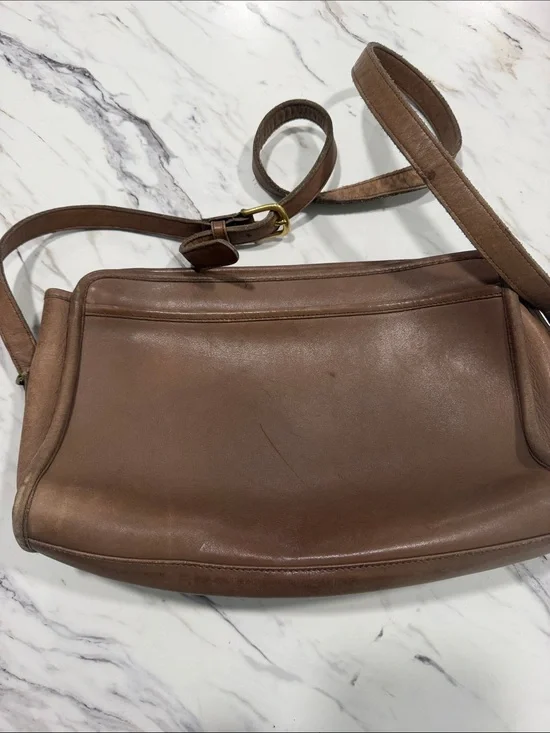 Coach Tan Leather Crossbody Bag with Gold-Tone Buckle