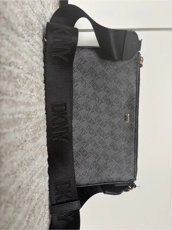 DKNY Black Monogram Messenger Bag with Branded Strap