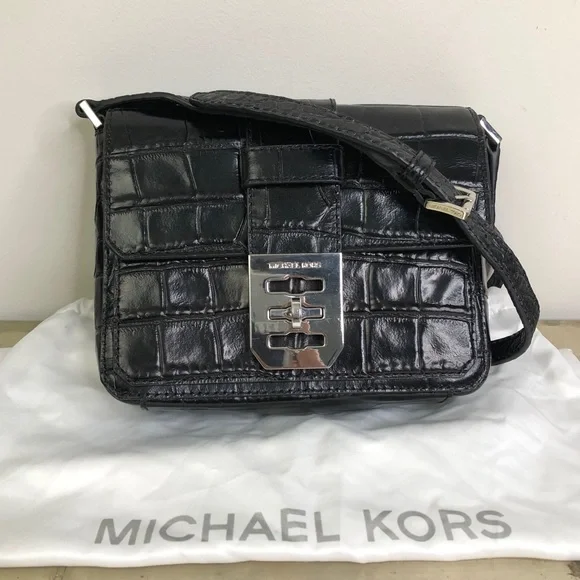 Michael Kors Mila Small Embossed-Leather Messenger Crossbody Bag in Black