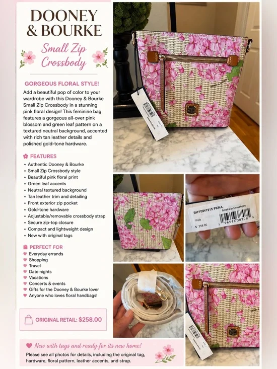 Dooney & Bourke Pink Floral Small Zip Crossbody NWT