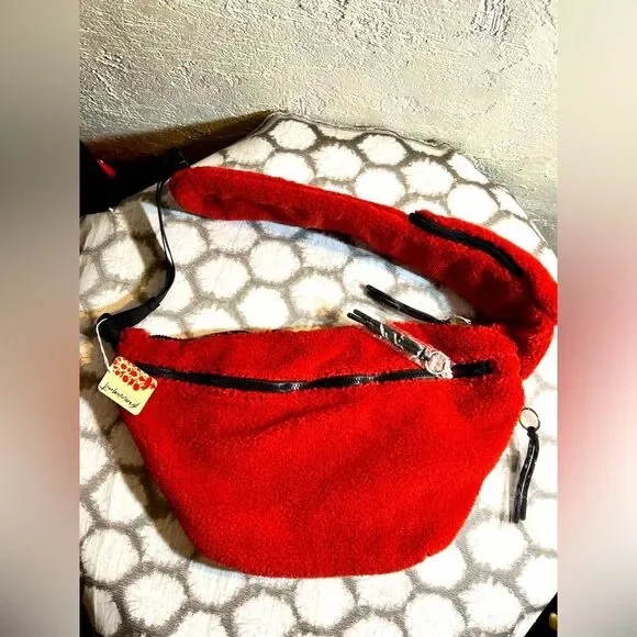 Free People Movement NWT Cabin Red Fuzzy Teddy Crossbody Bag