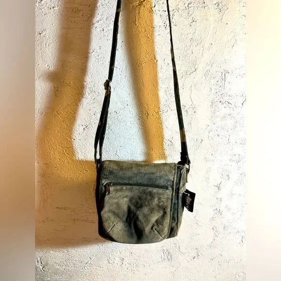Vintage Suede Crossbody Bag by Wilson Leather w/ camo strap NWT