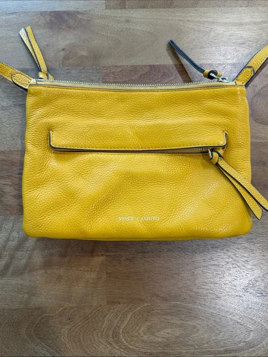 Vince Camuto Bright Mustard Yellow Leather Crossbody with Tassel *EUC*