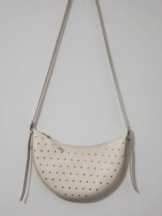 Madewell Ecru Studded Leather Crescent Small Crossbody Bag