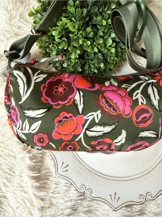 Vera Bradley Olive Crossbody with Pink & Orange Floral Print