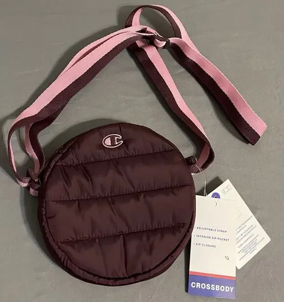 NWT Champion Quilted Crossbody Bag Maroon Pink Adjustable Strap
