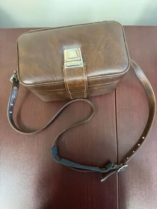 Vintage Brown Faux Leather Hard Case Camera Bag with Shoulder Strap