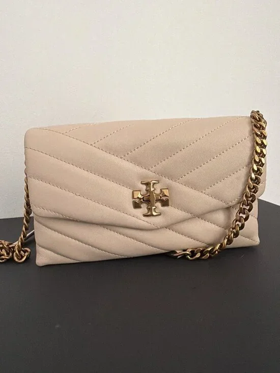 Tory Burch Cream Quilted Leather Chain Crossbody Bag