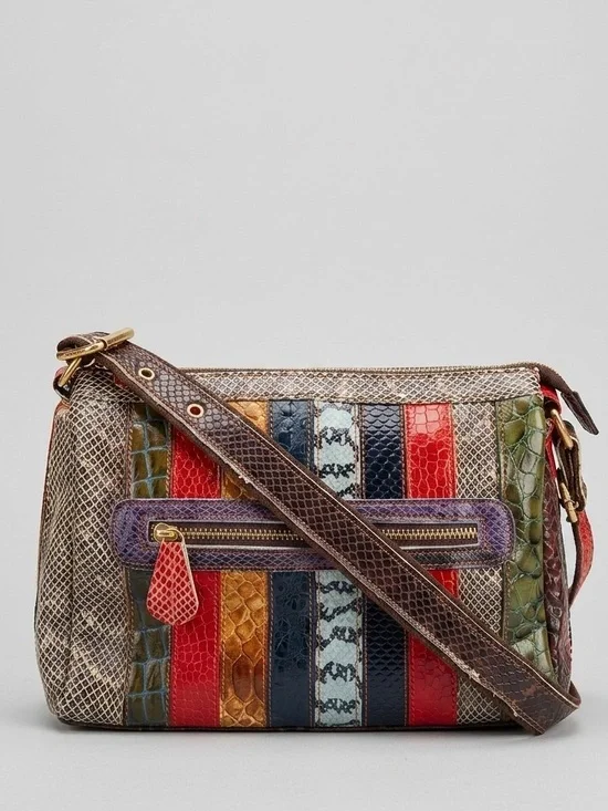 Chaos Patchwork Genuine Leather Crossbody Bag Multicolor Snake Croc Embossed