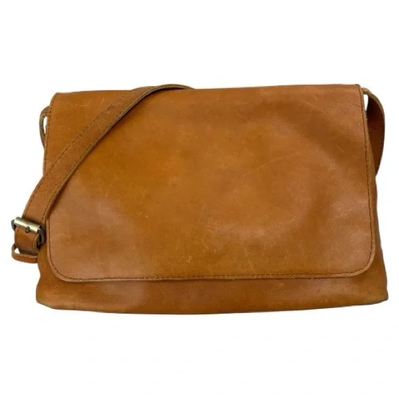 Raven + Lily Tan Leather Messenger Bag Cognac Crossbody Classic Weathered Boho