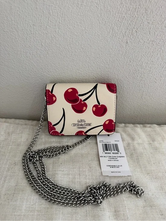 Coach Mini Wallet Chain Cherry Print Crossbody NWT