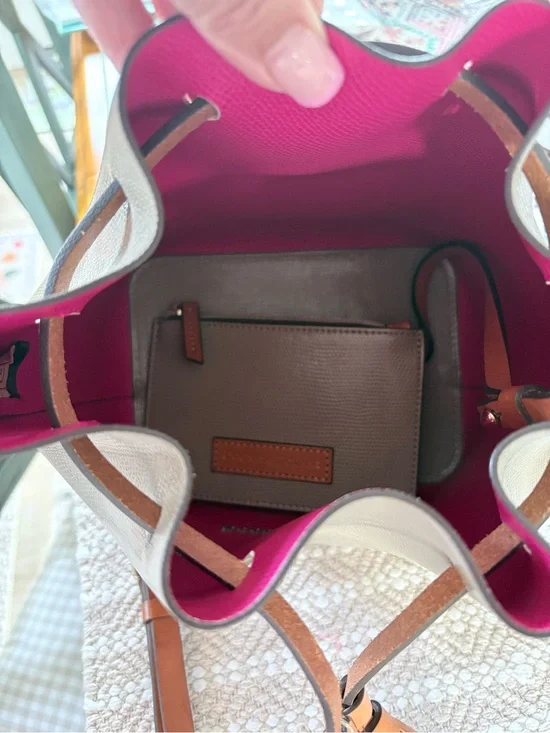 Dooney & Bourke Gray Bucket Bag with Tan Trim and Tassel