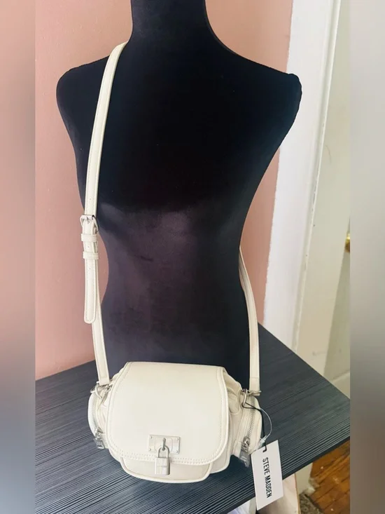 Steve Madden Cream Crossbody Saddle Bag with Front Lock