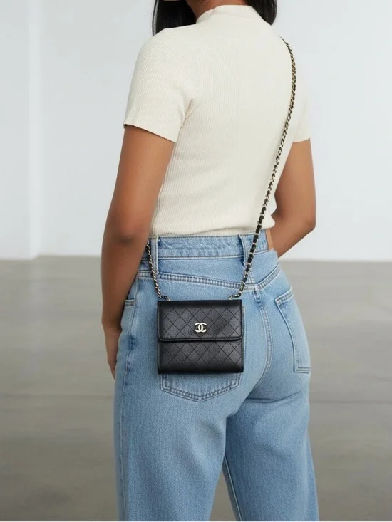 💣⛓️ Chanel Mini Pearl Crush Wallet Chain Adjustable Waist Bag Crossbody