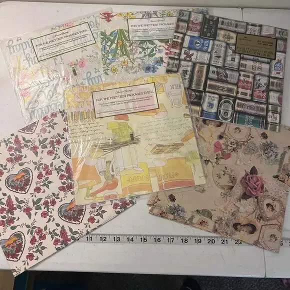 Vintage Lot Sheets Of Wrapping Paper NEW 1970s-1980s Packaged And Open