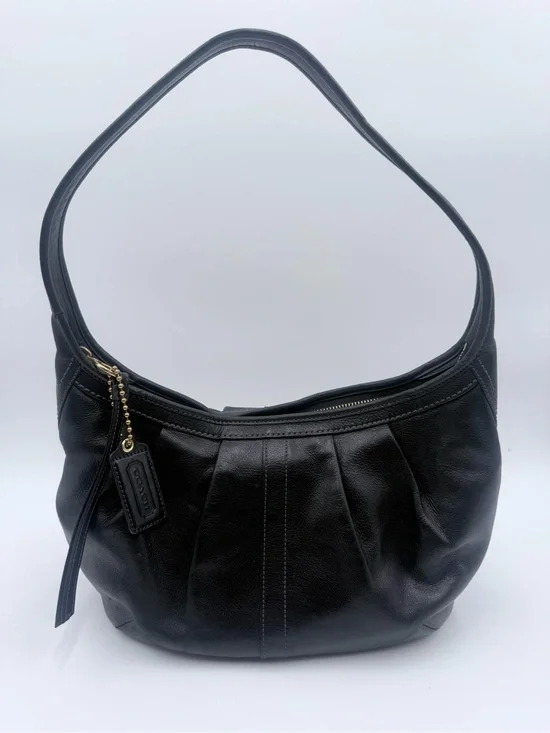 Vintage COACH Ergo 12235 Leather Hobo Shoulder Bag Black Gold Hardware Turquoise