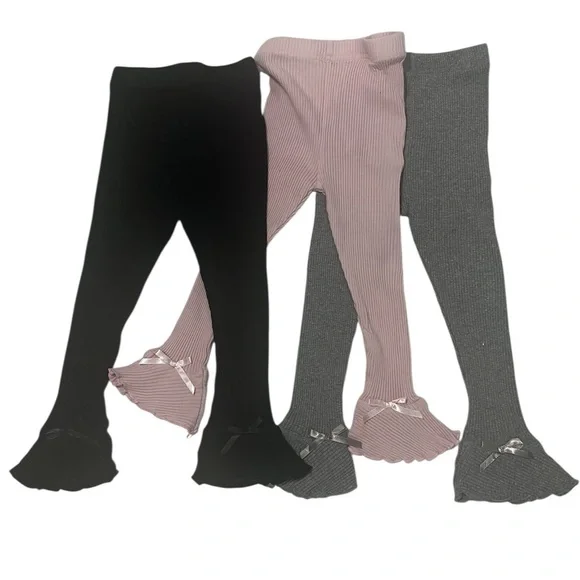 Kids Ruffled Leggings Trio - Black, Pink, Gray