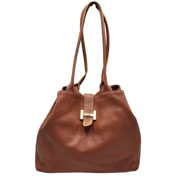 Peruzzi Brown Pebbled Leather Hobo Shoulder Bag Slouchy Gold-tone 