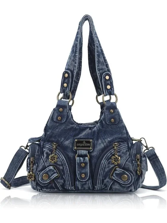 Stylish Small Hobo Shoulder Bag - Vegan Leather Multi-Pocket Tote with Zipper