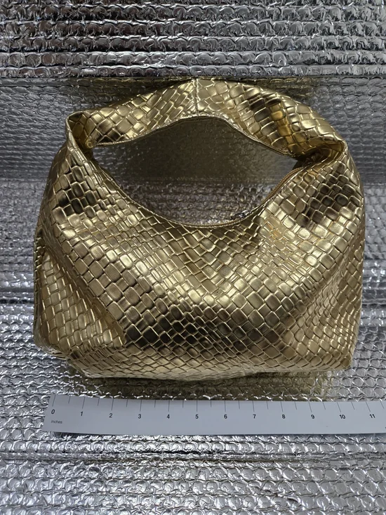 Gold Metallic Woven Hand Bag