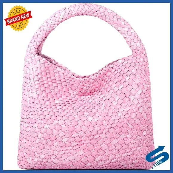 Large Vegan Leather Hobo Tote Shoulder Bag Top Handle Woven Purse