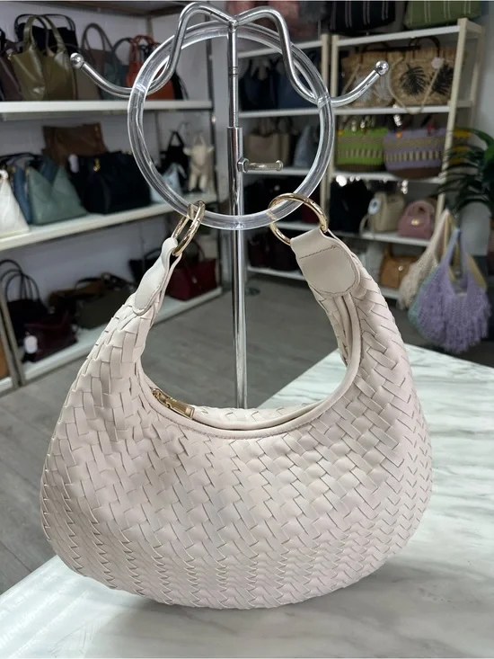 Woven Hobo Shoulder Bag - Cream