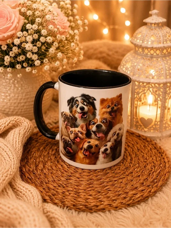 Black-Interior Dog Portrait Mug - Cute Multi-Dog Design