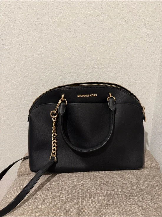 Michael Kors Black Satchel with Gold Chain Accent