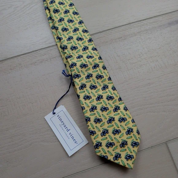 NEW Vineyard Vines Boys Jeep & Surfboard Silk Tie Yellow Hand Made in USA