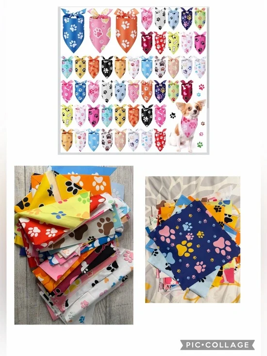 25 Pack of Paw Print Dog Bandanas Cute Footprint