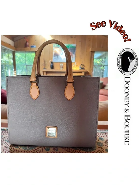 🌦️ Dooney & Bourke Saffiano Mist Grey Leather Janine Satchel w/COA New!