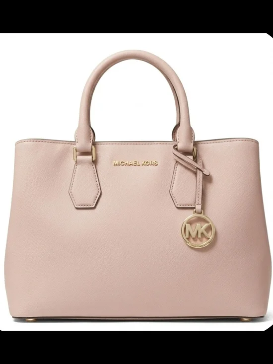 Michael Kors Light Blush Pink Saffiano Leather Satchel with Gold MK Charm