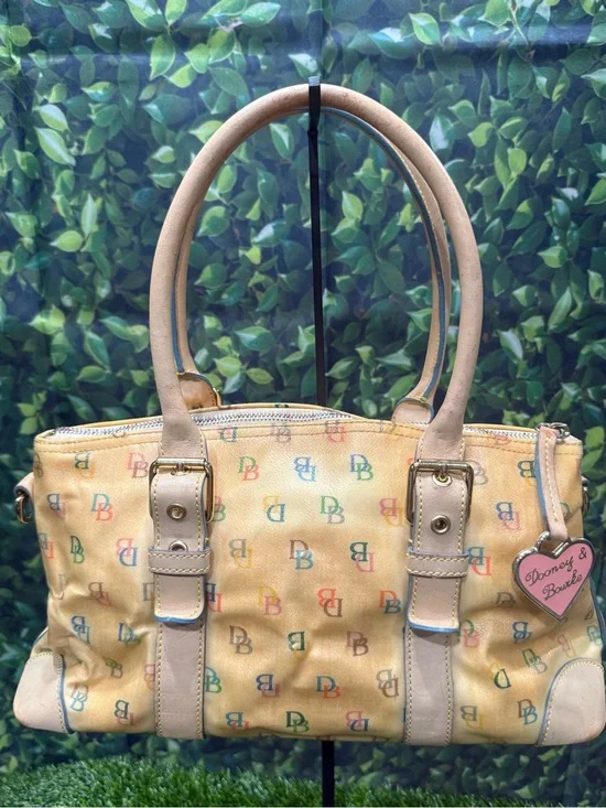 Dooney & Bourke DB logo canvas satchel bag rainbow Y2K VTG Purse
